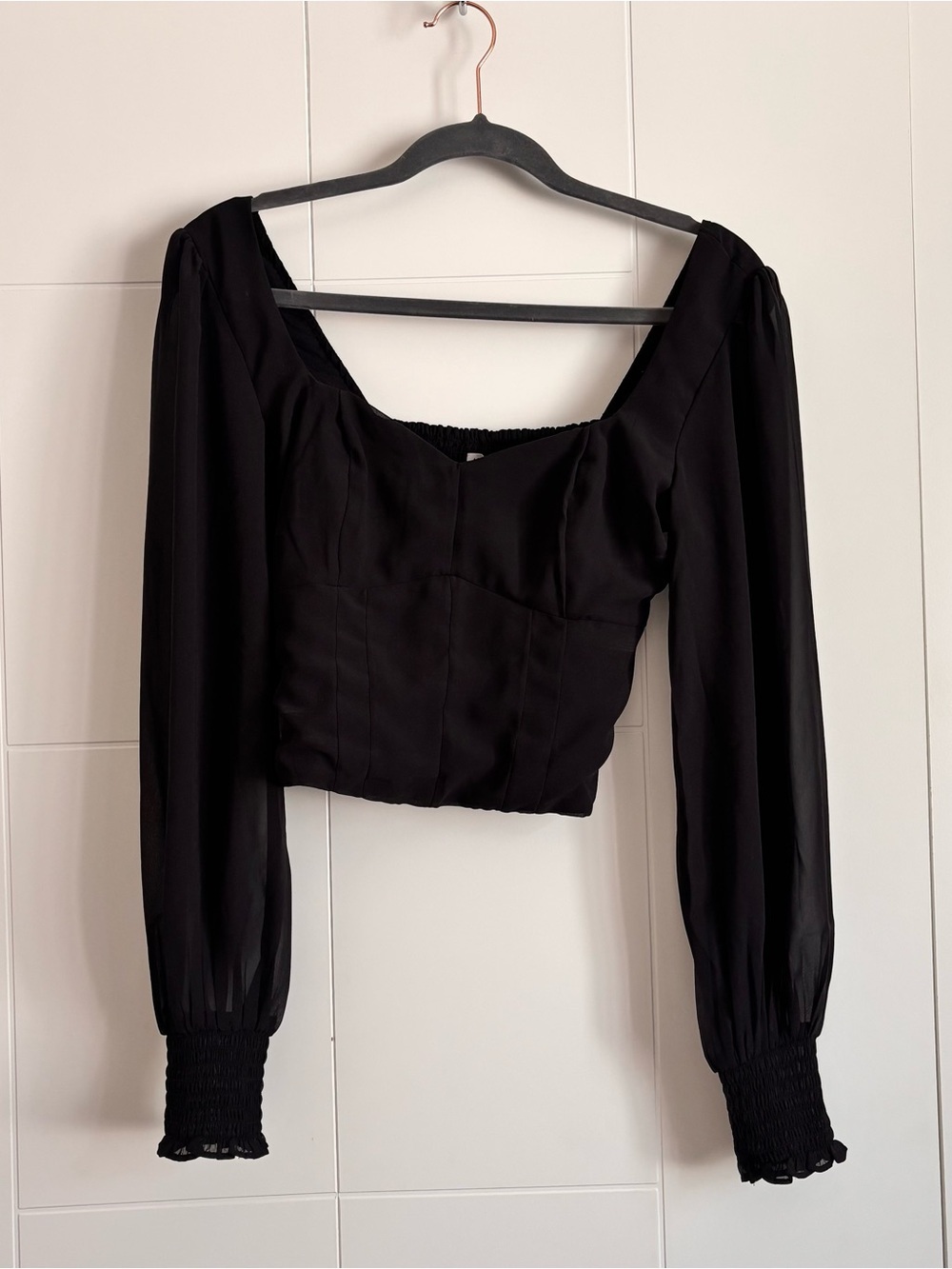 Abercrombie and Fitch Black Long-Sleeve Sweetheart Neckline Bustier Blouse